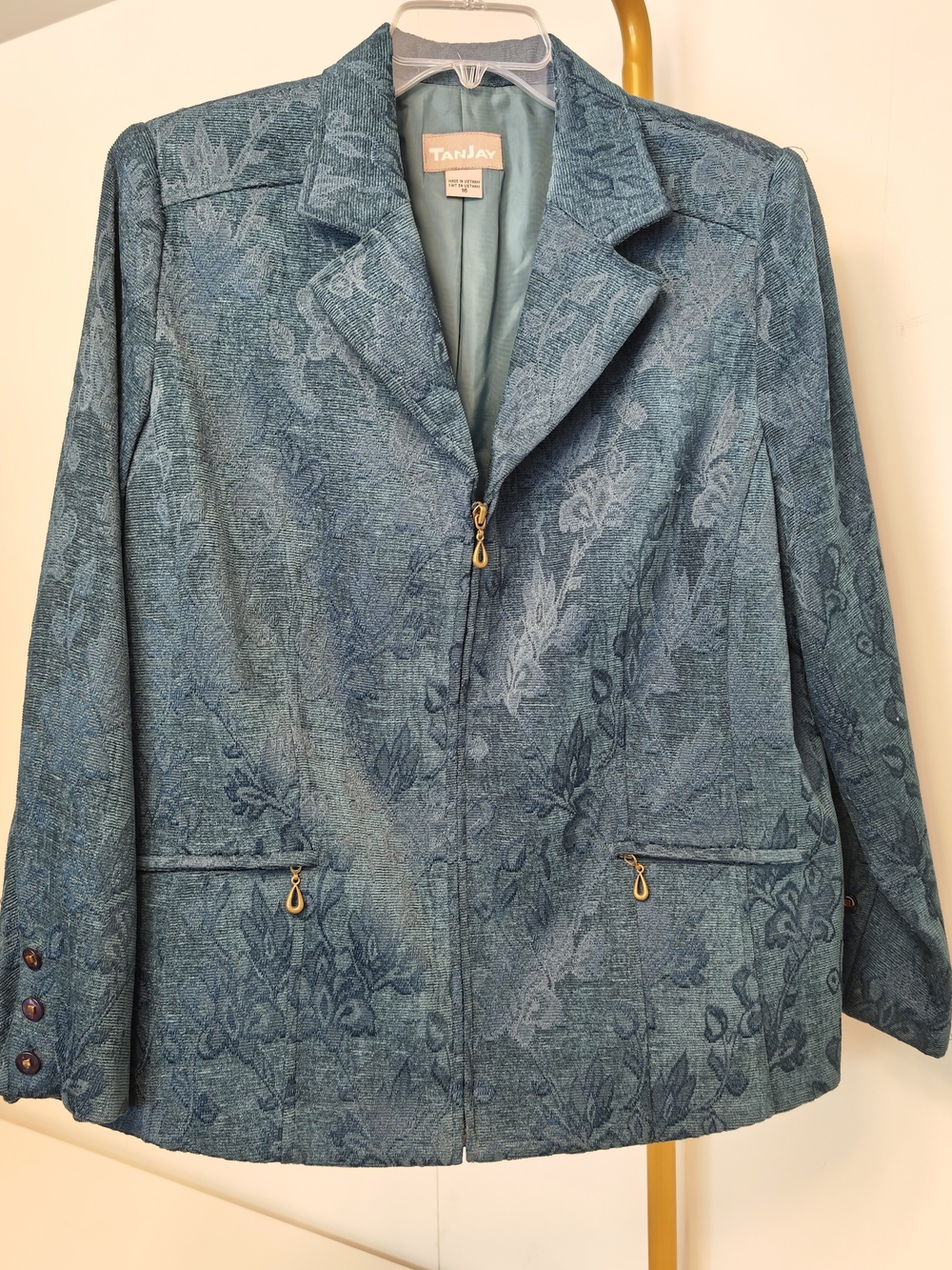 TanJay Teal Floral Jacquard Zip-Front Blazer Womens 16 Tapestry J49158402